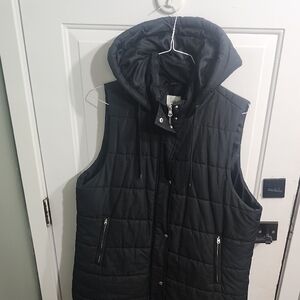 Black Quilted Vest with Hood